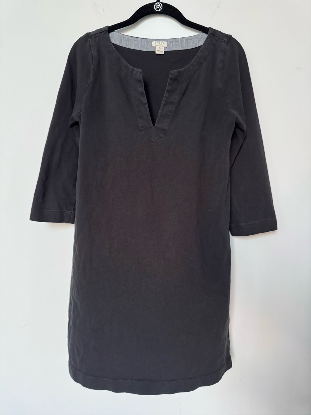 J Crew 100% Cotton Black Dress with Three Quarter Sleeves